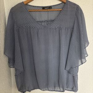 A New Approach (A.N.A.) Blue And White Ruffle Sleeve Spring Blouse Size XL